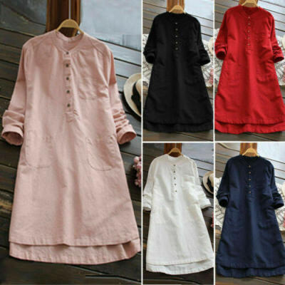 

Womens Cotton Linen Maxi Dress Long Sleeve Casual Boho Kaftan Tunic Gypsy Ethnic