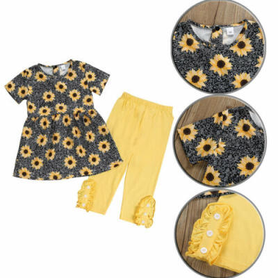 

US Toddler Kid Baby Girls Sun Flower Print TopsPants Summer Outfits Clothes Set