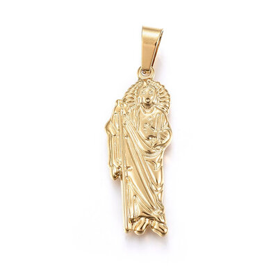 

304 Stainless Steel Pendants Saint Jesus Golden 32x12x3mm Hole 8x4mm