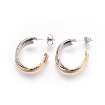 

304 Stainless Steel Ear Studs Golden & Stainless Steel Color 23x20x2mm Pin 05mm