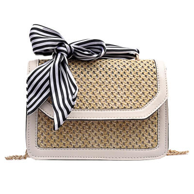 

Straw PU Handbags Women Summer Casual Rattan Ribbon Shoulder Crossbody Bag