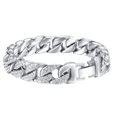 

Fashion Mens Womens Chain Hiphop Iced Out Curb Cuban Bracelet Paved Clear Rhinestones Cuban Bracelet