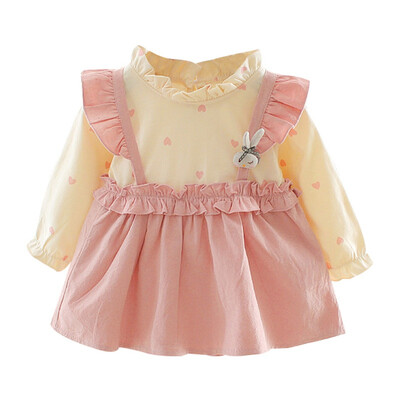 

2019 New Autumn Autumn Casual Baby Girls Heart Print Long Sleeve Patchwork Dress Kids Toddler Pageant Sundress