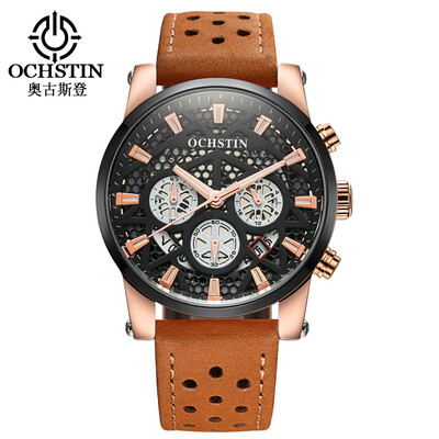 

Augustus OCHSTIN multi-function three-eye calendar multi-function leather mens watch mens watch
