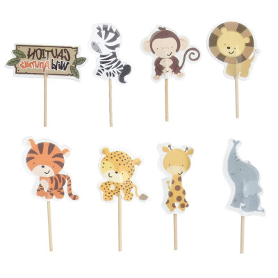 

24pcs Cake Dessert Inserted Card with Zoo Animal Elephant Lion Pattern