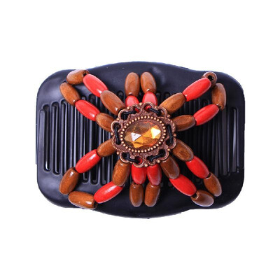 

Retro Wooden Beads Magic Hair Comb Double Row Hairpin Insert Women Hairstyle Clip