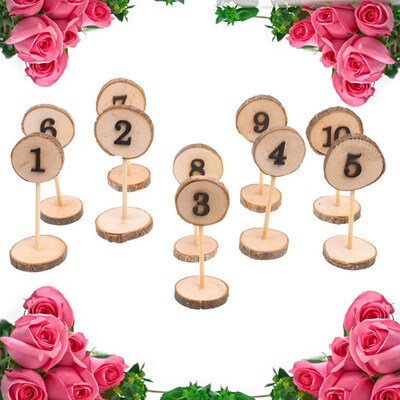 

10Pcs 1-10 Wooden Round Table Signs Numbers Tag Birthday Wedding Party Decor