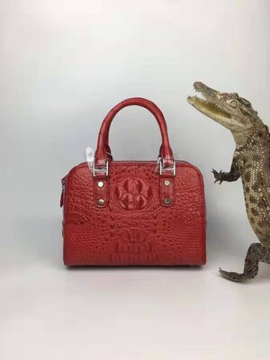 

Red color Real Genuine crocodile skin women tote handbag with cow skin lining gold color hardware parts top level quality lady bag