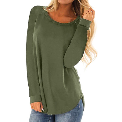 

Nomeni Women Casual Round Neck Long Sleeve T-Shirt Tops Loose Tunic Blouse BKL