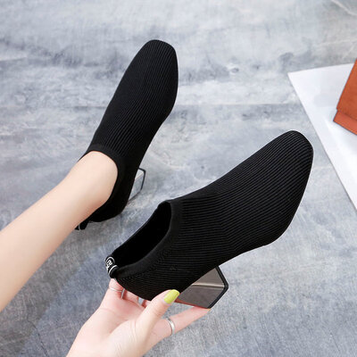 

Knitted boots short boots autumn high-heeled shoes ins thin boots thick-heeled Martin boots