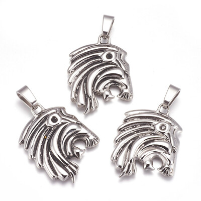 

Fashion Lion Head 316 Stainless Steel Pendants Antique Silver 43x38x6mm Hole 10x5mm