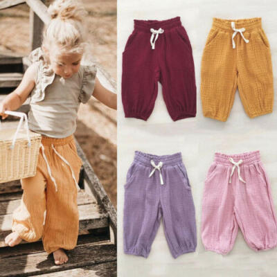 

AU Toddler Baby Kids Girls Foam Cotton Wrinkled Bloomers Trousers Leggings Pants