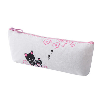

Siaonvr Kawaii Pink Cat Capacity Canvas Pencil Case Pen Box Girls School Stationery Bag
