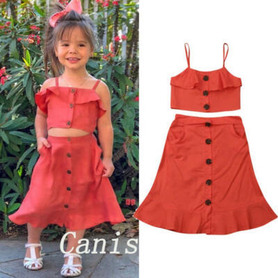 

Toddler Kids Baby Girl Sling Vest Tops T-Shirt Skirt Dress 2PCS Outfits Sunsuit