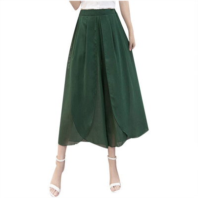 

Gobestart Fashion Womens Plus Size High Waist Loose Casual Pants Wide Leg Chiffon Trousers