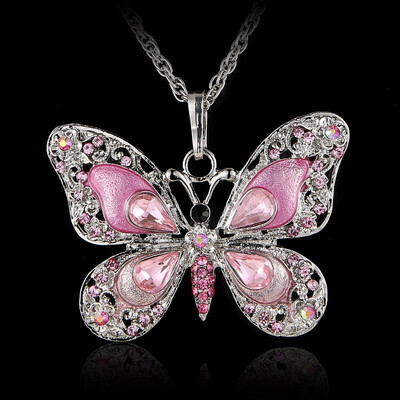 

Rhinestone Butterfly Long Necklaces Sweater Necklaces Necklace For Women Necklace Pendants Silver Plated Jewelry with Chain Link