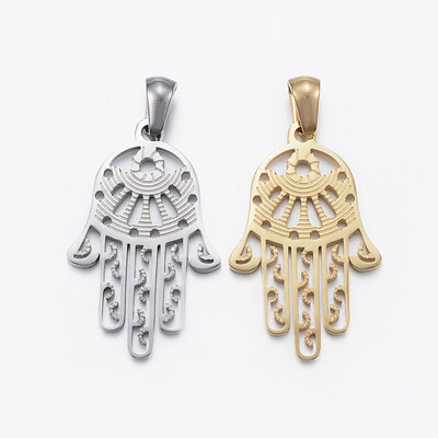 

304 Stainless Steel Pendants Hamsa HandHand of FatimaHand of Miriam Mixed Color 29x18x15mm Hole 5x3mm