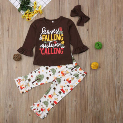 

Kid Baby Girl Long Sleeve Top T-shirt Cartoon Pants Leggings Thanksgiving Outfit