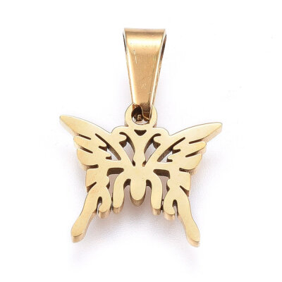 

304 Stainless Steel Charms Large Hole Pendants Butterfly Golden 135x145x12mm Hole 7x35mm