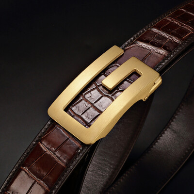 

High-end crocodile leather belt automatic buckle steel buckle belt mens fashion crocodile belly belt generation