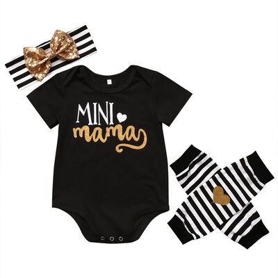 

Mamas Mini Newborn Infant Baby Girl RomperLeg WarmerHeadband Clothes Outfits