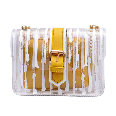 

Tailored Women Messenger Striped Crossbody Bag Chains Candy Color Jelly Bag 2Pcs Handbag