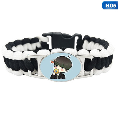 

KPOP BTS Black White Woven Bracelet Punk Style Bracelet Cartoon Pattern Pendant Bracelet Hot Gift