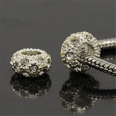 

PH PANDAHALL 100 Pcs Silver Crystal Alloy Rhinestone Large Hole European Beads