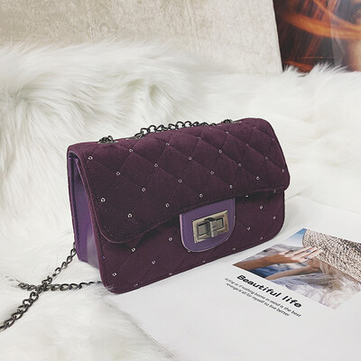 

New small bag female 2018 new velvet fashion sequins small fragrance lock single shoulder Messenger bag tide small square bag