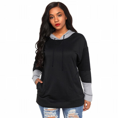 

Long sleeved pocket long knit casual hooded sweatshirt womens