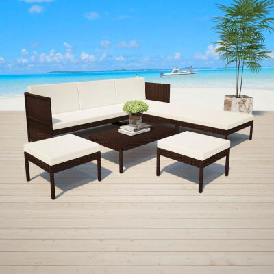 

6 Piece Garden Lounge Set with Cushions Poly Rattan Brown