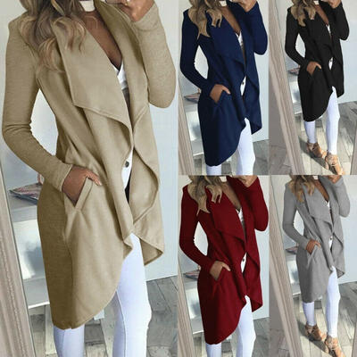 

Winter Women&39s Long Warm Jacket Ladies French Style Trench Waterfall Coat -2XL