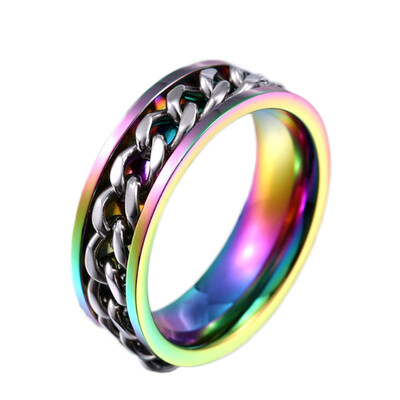 

Fashion Ring Stainless Steel rainbow ring Cool New Man Rainbow Spinner Steel Spinner Chain Ring