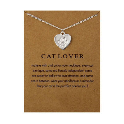 

Europe&America Heart Paper Card Animal Footprints Love Woman Necklace Gold Sliver Valentines Day Girlfriend Present