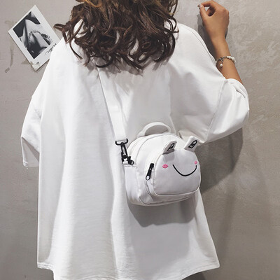 

Cute canvas small bag female 2019 new ins childrens fun wild single shoulder Messenger bag cartoon Harajuku girl bag