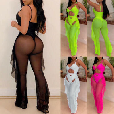 

Sexy Women Mesh Ruffle Bathing Suit Bikini Swimwear Cover Up Pants Plus size