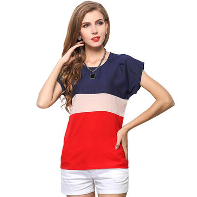 

Women Splicing Short Sleeve T-Shirts Chiffon Casual Loose Plus Size Tops