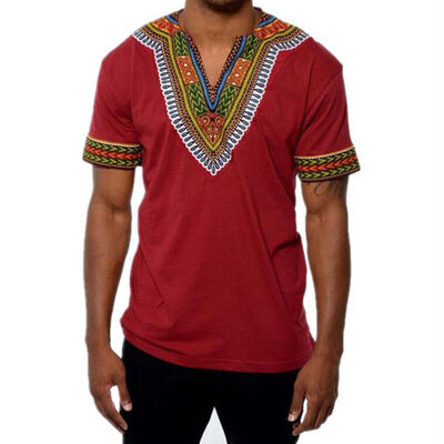 

African Tribal Shirt Men Short Sleeve Dashiki Print Succinct Hippie Top Blouse