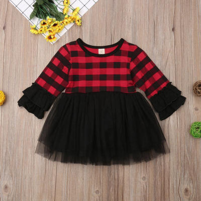 

Xmas Newborn Kids Baby Girls Plaids Tulle Party Pageant Princess Dress Clothes