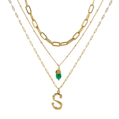 

Tiny Green Stone Gold Color Initial Necklace Letter Necklace Statemant Necklaces Personalized Pendant For Women Girls Best Gift