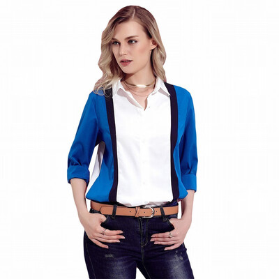 

Suit collar color long sleeve business white collar blouse top