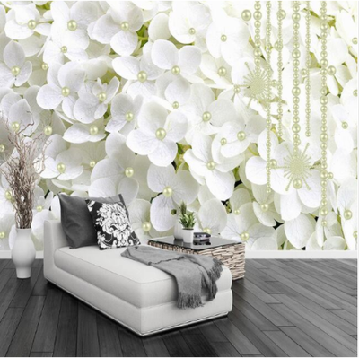 

Modern Fashion 3D Stereoscopic White Flowers Jewelry Pearl Photo Wallpaper Living Room Home Interior Decor Wall Mural Wallpaper