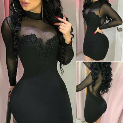 

US Sexy-Women-Long Sleeve-Bandage-Bodycon-Evening-Party-Cocktail-Club-Mini-Dress