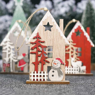

Toponeto House Shaped Christmas Tree Hanging Pendant Wooden Small Hanging Ornament