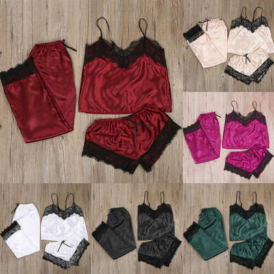 

US Fashion Women Silk Satin Pajamas Pyjama Set Sleepwear Homewear Nightwear