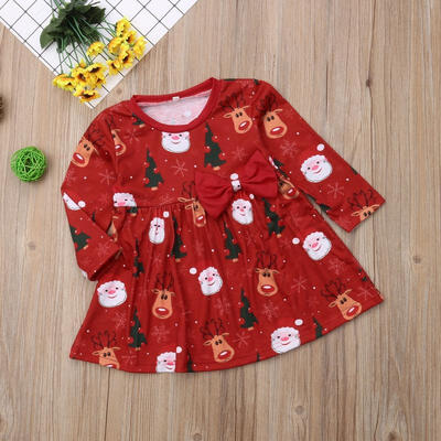 

Kids Baby Boy Girl Christmas Elements Print Dress Princess Pageant Tutu Dresses