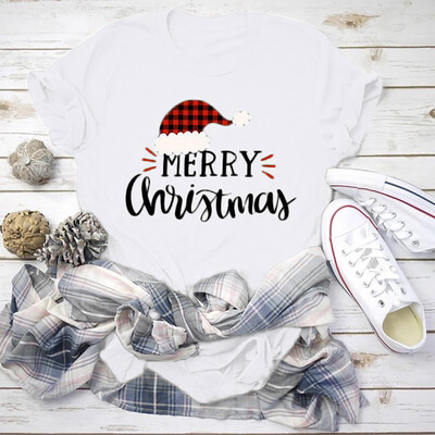 

Tailored Womens Christmas Letter Printed Round Neck Short Sleeve T-shirts Tops Blouse