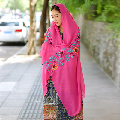 

Embroidered linen flowers Nibel cotton&linen scarf air conditioning sunscreen dual-use spring&summer silk scarf female national wind shawl