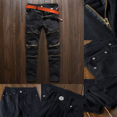 

SUNSIOM Men Stylish Ripped Cargo Pants Biker Skinny Slim Straight Fashion Trousers Zipper