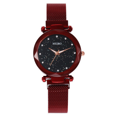 

High Quality Women Mesh Belt Strap Starry Sky Watch Luxury Brand Ladies Geometric Surface Quartz Watch Simple Zegarki Damskie